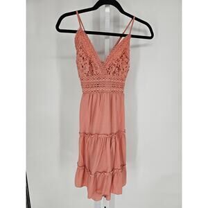 Ecowish Women's Pink Floral Lace Sleeveless Bowtie Back Mini Dress Size M
